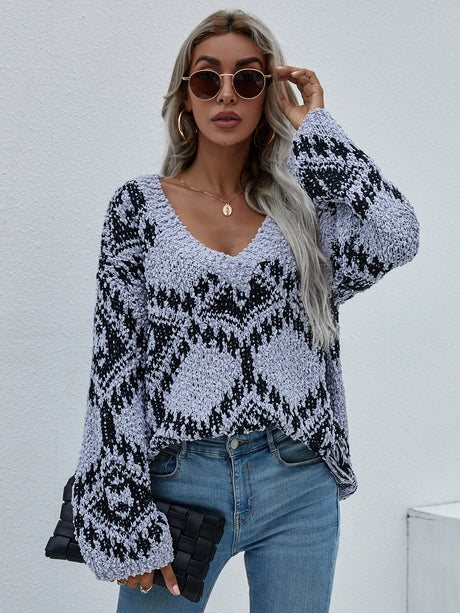 Geometric Print Chunky Knit Sweater king-general-store-5710.myshopify.com