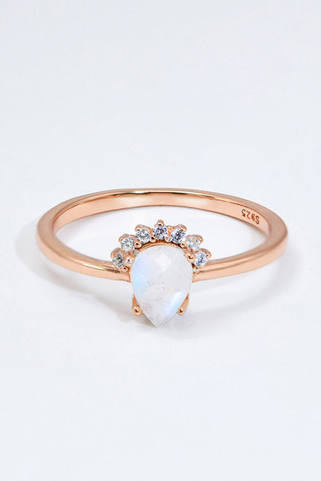 18K Rose Gold-Plated Pear Shape Natural Moonstone Ring - Kings Crown Jewel Boutique