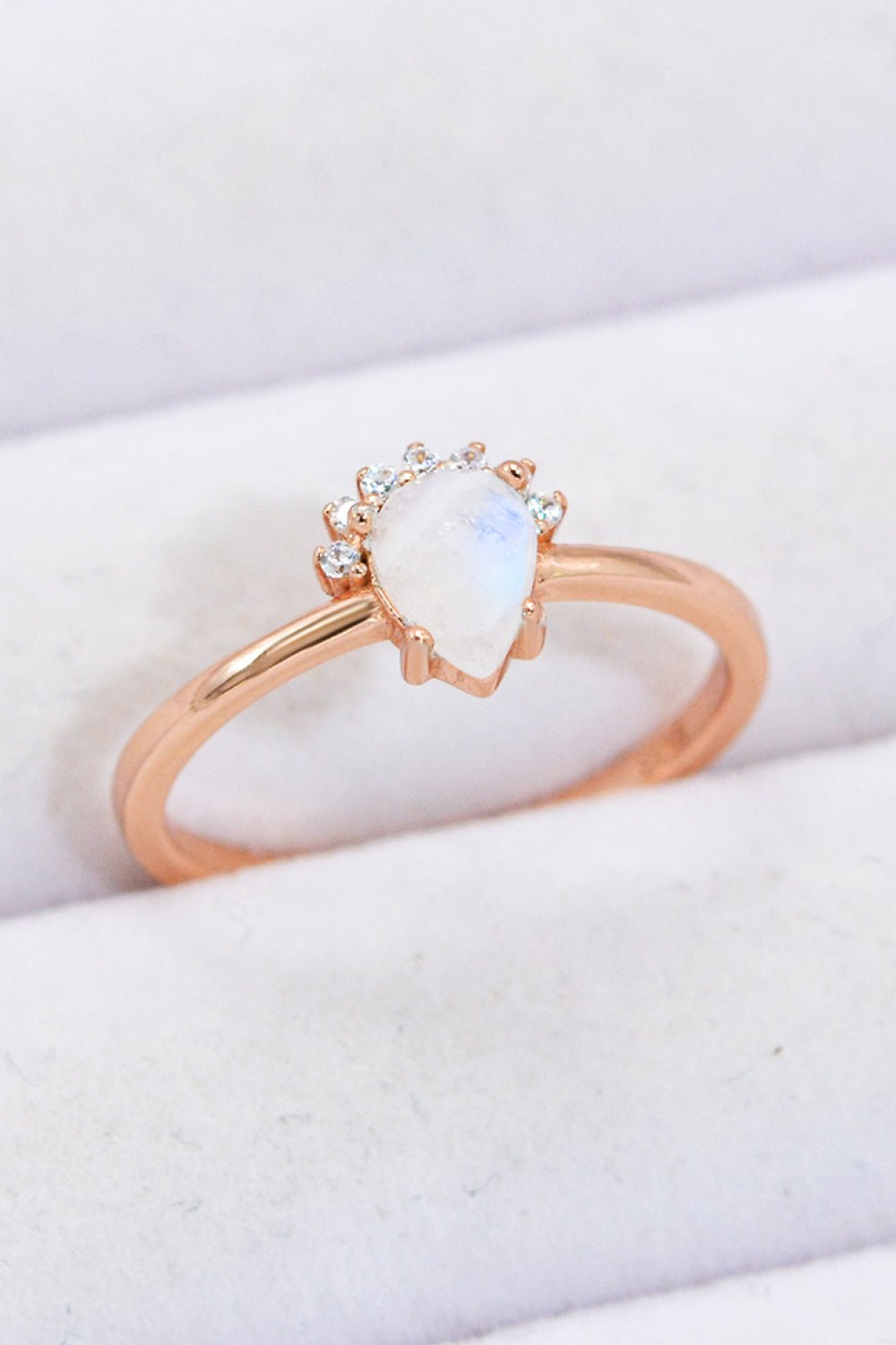 18K Rose Gold-Plated Pear Shape Natural Moonstone Ring - Kings Crown Jewel Boutique
