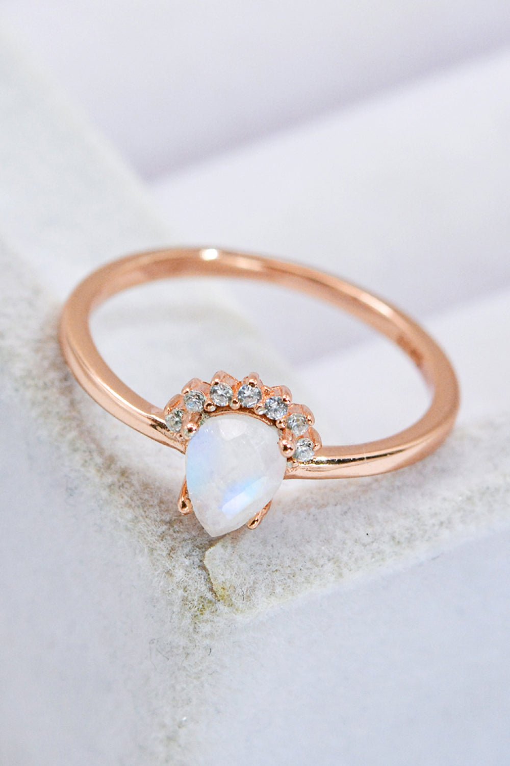 18K Rose Gold-Plated Pear Shape Natural Moonstone Ring - Kings Crown Jewel Boutique