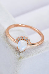 18K Rose Gold-Plated Pear Shape Natural Moonstone Ring - Kings Crown Jewel Boutique