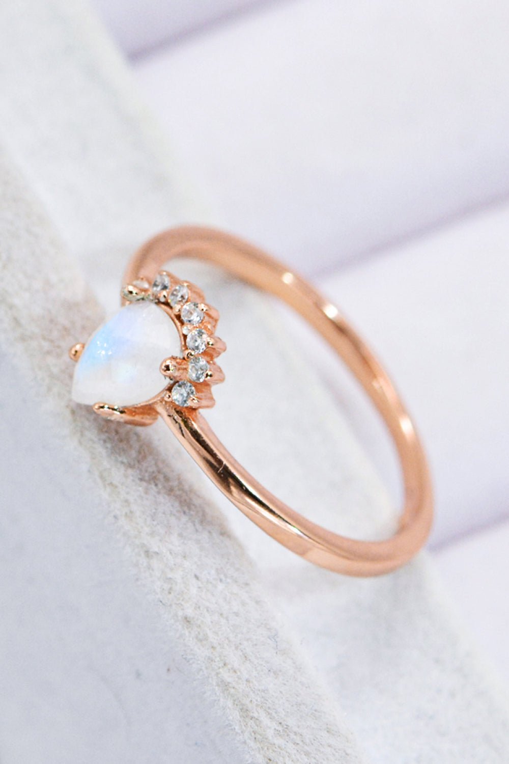 18K Rose Gold-Plated Pear Shape Natural Moonstone Ring - Kings Crown Jewel Boutique