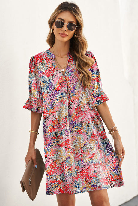 Floral Notched Neck Flounce Sleeve Shift Dress king-general-store-5710.myshopify.com