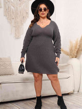 Plus Size Dropped Shoulder Long Sleeve Knit Mini Dress king-general-store-5710.myshopify.com