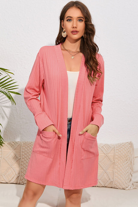 Open Front Long Sleeve Longline Cardigan with Pockets king-general-store-5710.myshopify.com