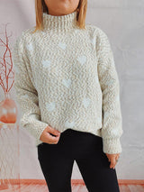 Heart Heathered Turtleneck Drop Shoulder Sweater king-general-store-5710.myshopify.com