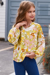 Girls Printed Notched Neck Puff Sleeve Blouse king-general-store-5710.myshopify.com