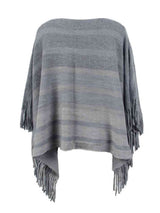 Striped Boat Neck Poncho with Fringes king-general-store-5710.myshopify.com