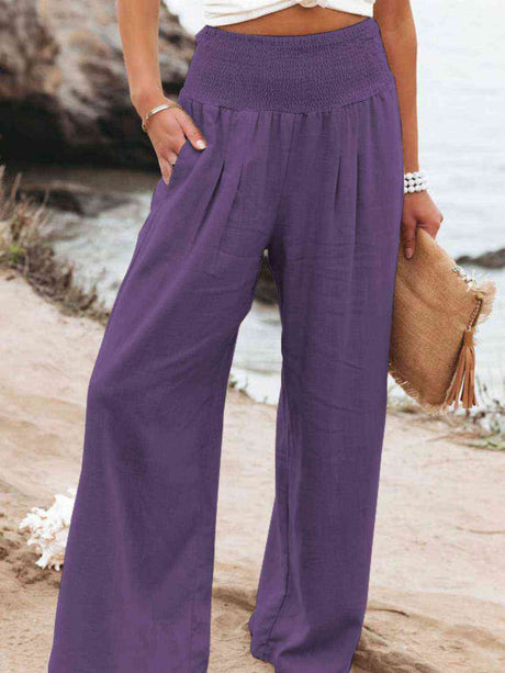 Full Size Smocked Waist Wide Leg Pants king-general-store-5710.myshopify.com