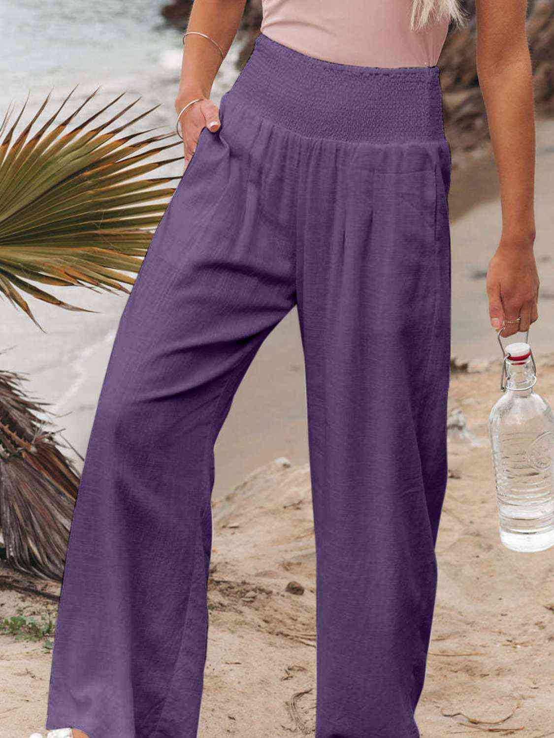 Full Size Smocked Waist Wide Leg Pants king-general-store-5710.myshopify.com