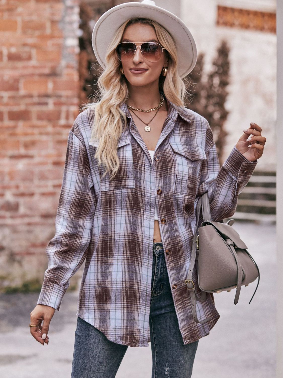 Plaid Dropped Shoulder Longline Shirt king-general-store-5710.myshopify.com