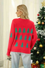 Christmas Tree Round Neck Ribbed Trim Sweater king-general-store-5710.myshopify.com