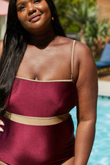 Marina West Swim Wave Break Contrast Trim One-Piece in Wine king-general-store-5710.myshopify.com