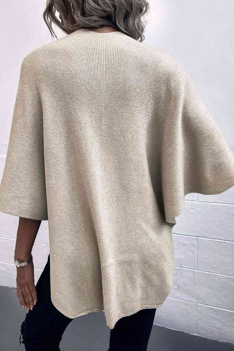 Surplice Neck Pom-Pom Trim Poncho king-general-store-5710.myshopify.com