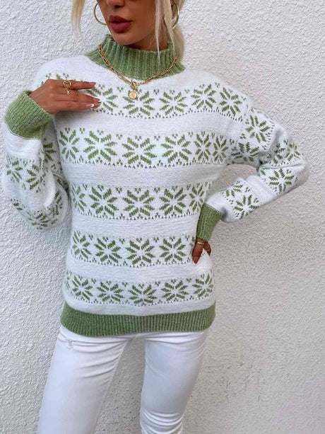 Snowflake Pattern Mock Neck Sweater king-general-store-5710.myshopify.com