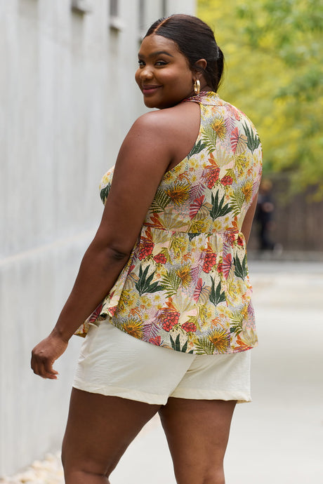 Be Stage Full Size Floral Halter Top in Green king-general-store-5710.myshopify.com