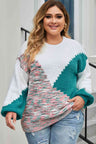 Plus Size Color Block Round Neck Sweater king-general-store-5710.myshopify.com