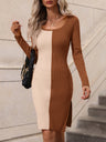 Woven Right Contrast Slit Sweater Dress king-general-store-5710.myshopify.com