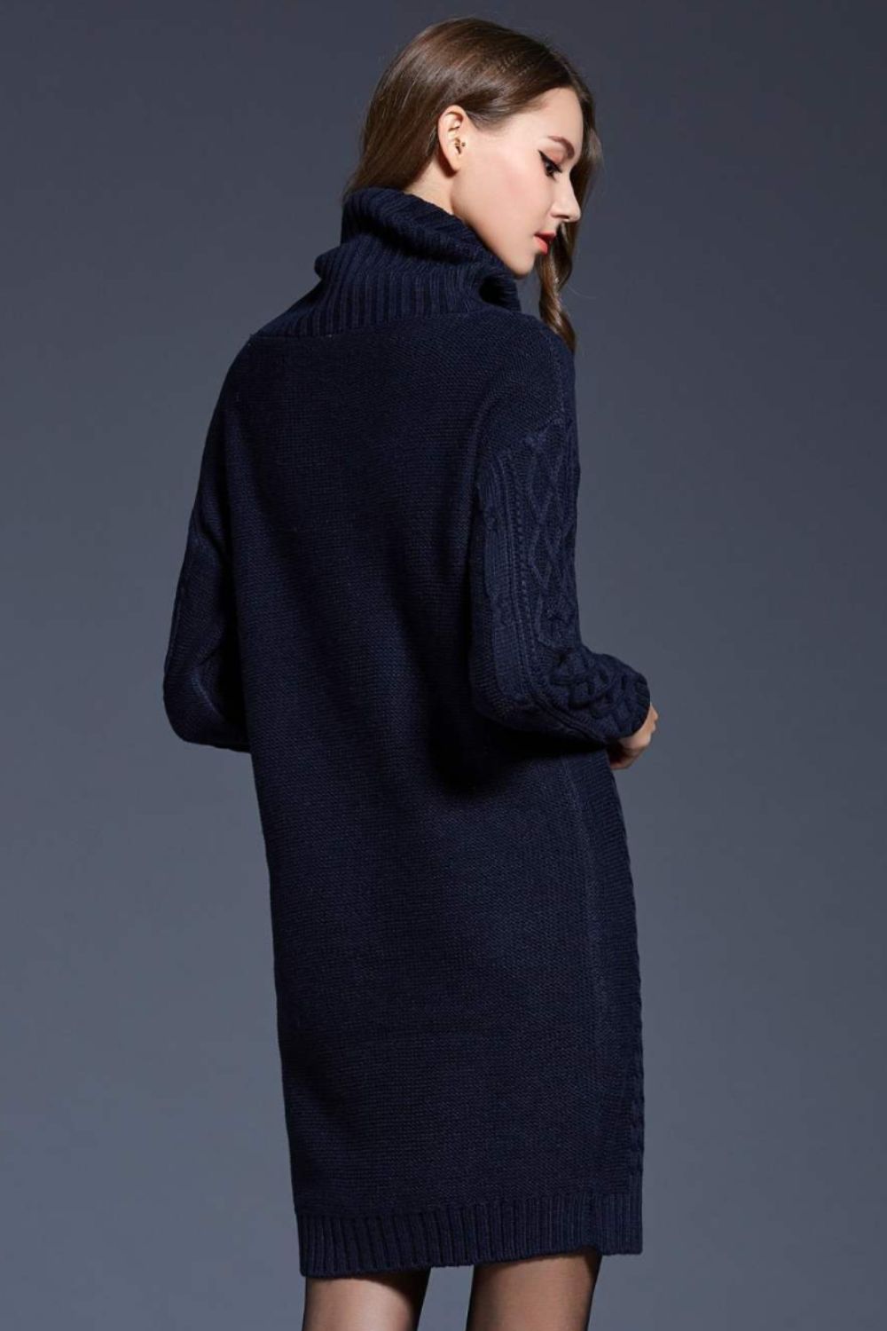 Woven Right Full Size Mixed Knit Cowl Neck Dropped Shoulder Sweater Dress king-general-store-5710.myshopify.com