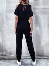 V-Neck Cold-Shoulder Jumpsuit with Pockets king-general-store-5710.myshopify.com