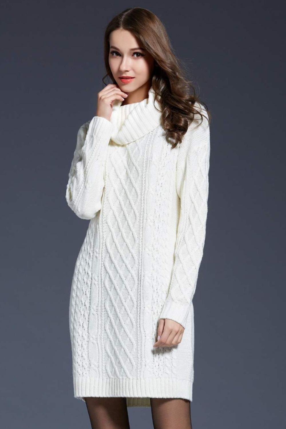 Woven Right Full Size Mixed Knit Cowl Neck Dropped Shoulder Sweater Dress king-general-store-5710.myshopify.com