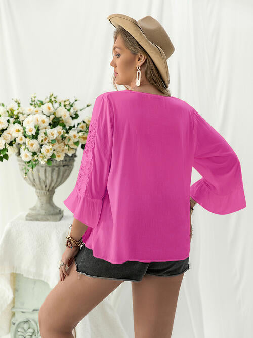 Double Take Plus Size Flower Crochet Flare Sleeve Top king-general-store-5710.myshopify.com