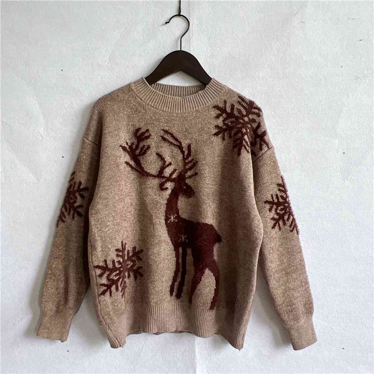 Reindeer and Snowflake Pattern Sweater king-general-store-5710.myshopify.com