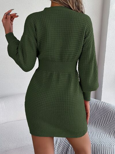 Buttoned Cable-Knit V-Neck Sweater Dress king-general-store-5710.myshopify.com