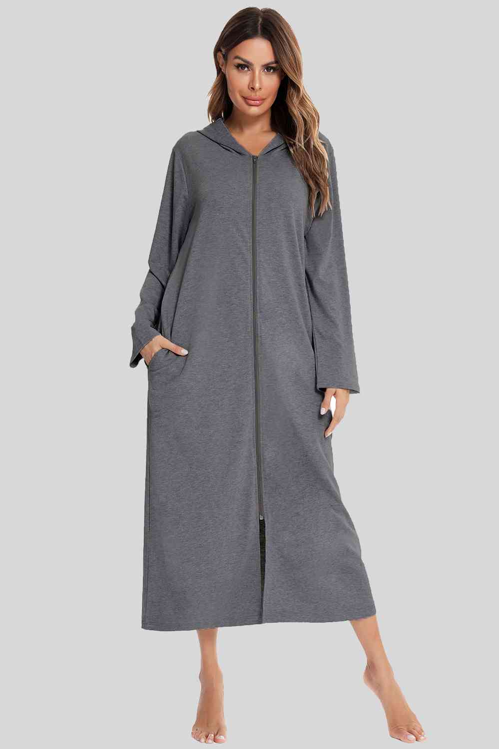 Zip Front Hooded Night Dress with Pockets king-general-store-5710.myshopify.com