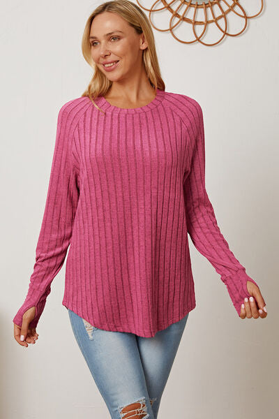 Basic Bae Full Size Ribbed Thumbhole Sleeve T-Shirt king-general-store-5710.myshopify.com