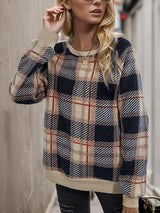 Plaid Round Neck Long Sleeve Sweatshirt king-general-store-5710.myshopify.com