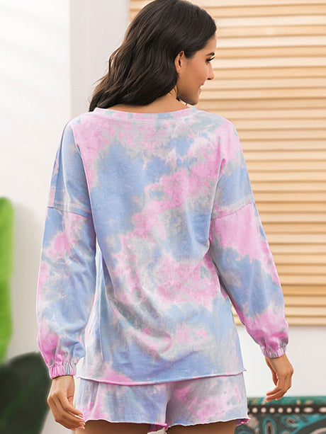 Tie-Dye Long Sleeve Top and Shorts Lounge Set king-general-store-5710.myshopify.com