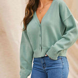 Dropped Shoulder Half Button Cardigan king-general-store-5710.myshopify.com