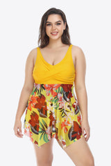 Plus Size Floral Two-Tone Asymmetrical Hem Two-Piece Swimsuit king-general-store-5710.myshopify.com