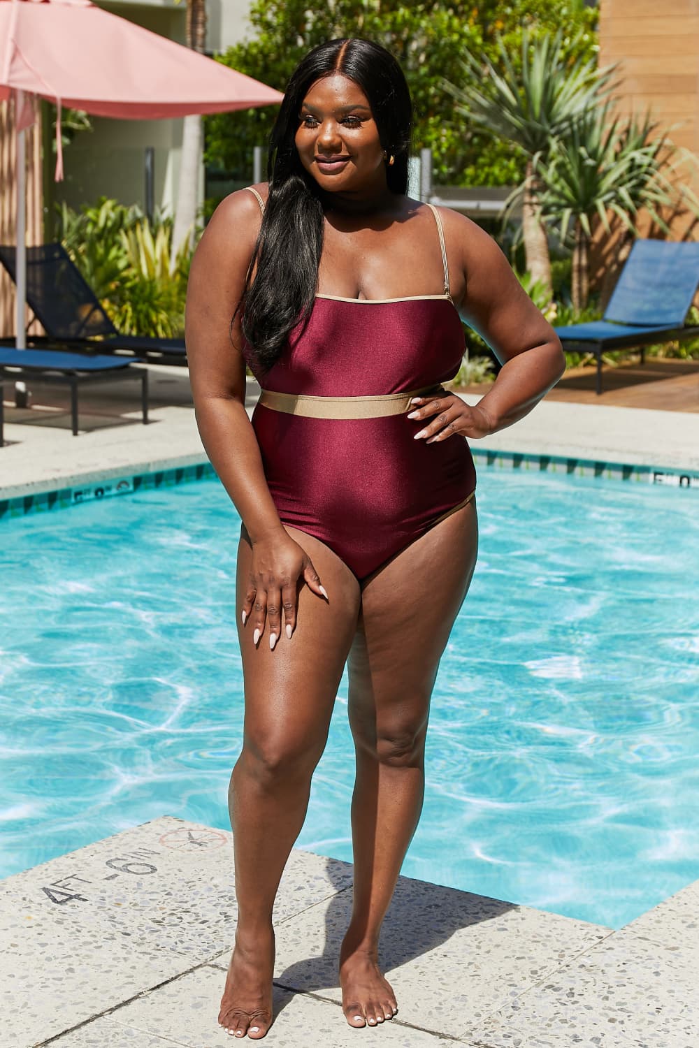 Marina West Swim Wave Break Contrast Trim One-Piece in Wine king-general-store-5710.myshopify.com