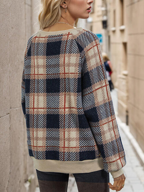 Plaid Round Neck Long Sleeve Sweatshirt king-general-store-5710.myshopify.com