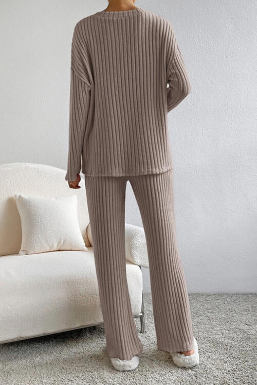 Ribbed V-Neck Top and Pants Set king-general-store-5710.myshopify.com