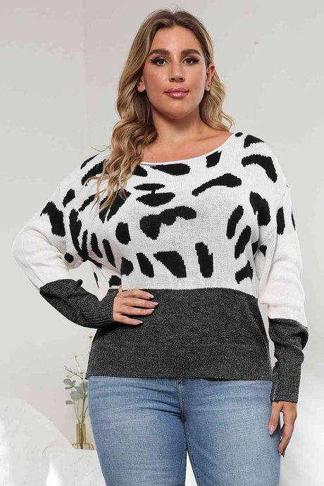 Plus Size Leopard Round Neck Long Sleeve Sweater king-general-store-5710.myshopify.com