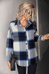 Plaid Collared Neck Longline Shirt king-general-store-5710.myshopify.com