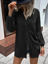 Double Take Notched Neck Balloon Sleeve Shirt king-general-store-5710.myshopify.com