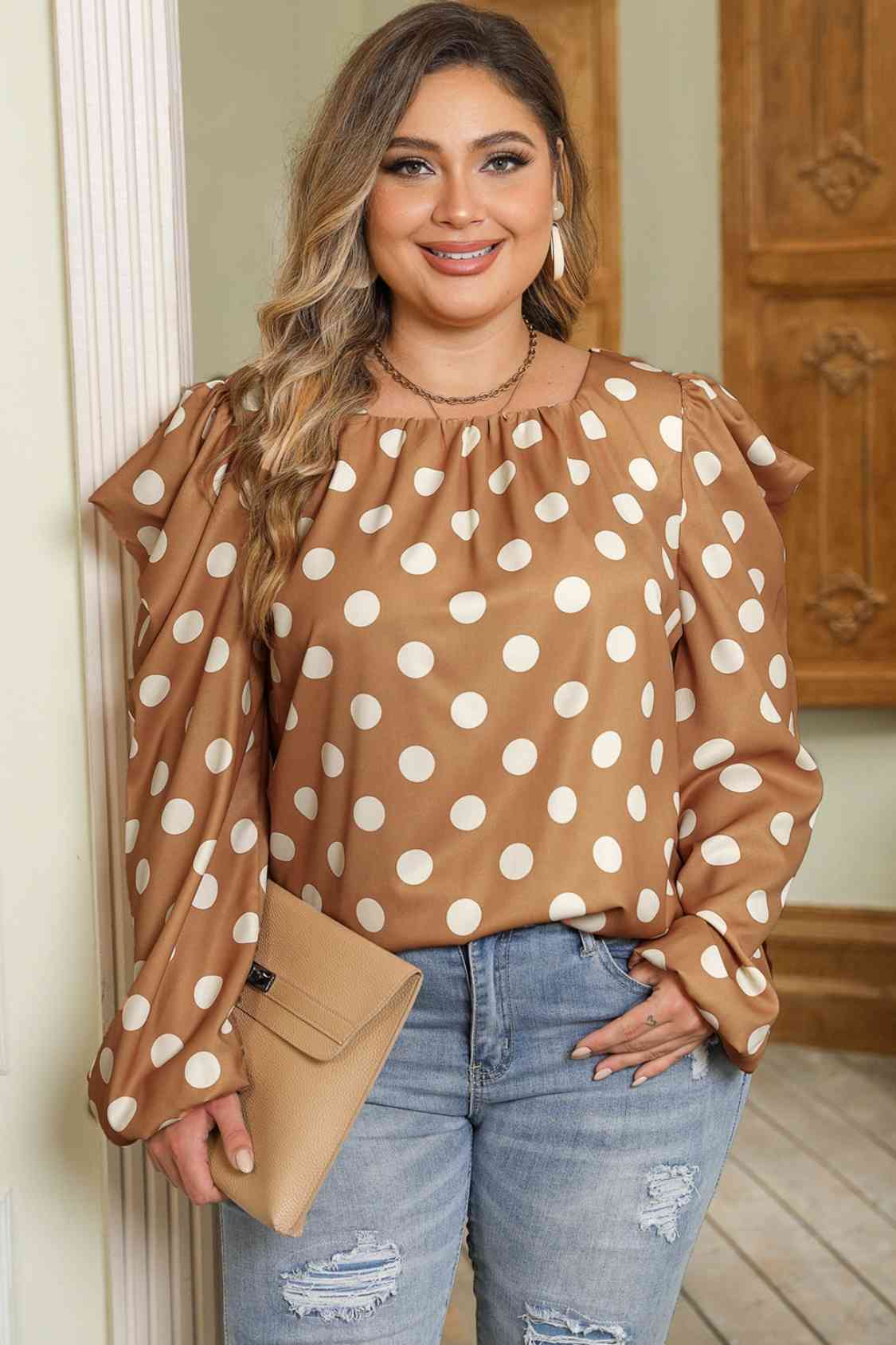 Plus Size Polka Dot Long Sleeve Blouse king-general-store-5710.myshopify.com