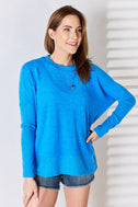 Zenana Ribbed Trim Round Neck Long Sleeve Top king-general-store-5710.myshopify.com