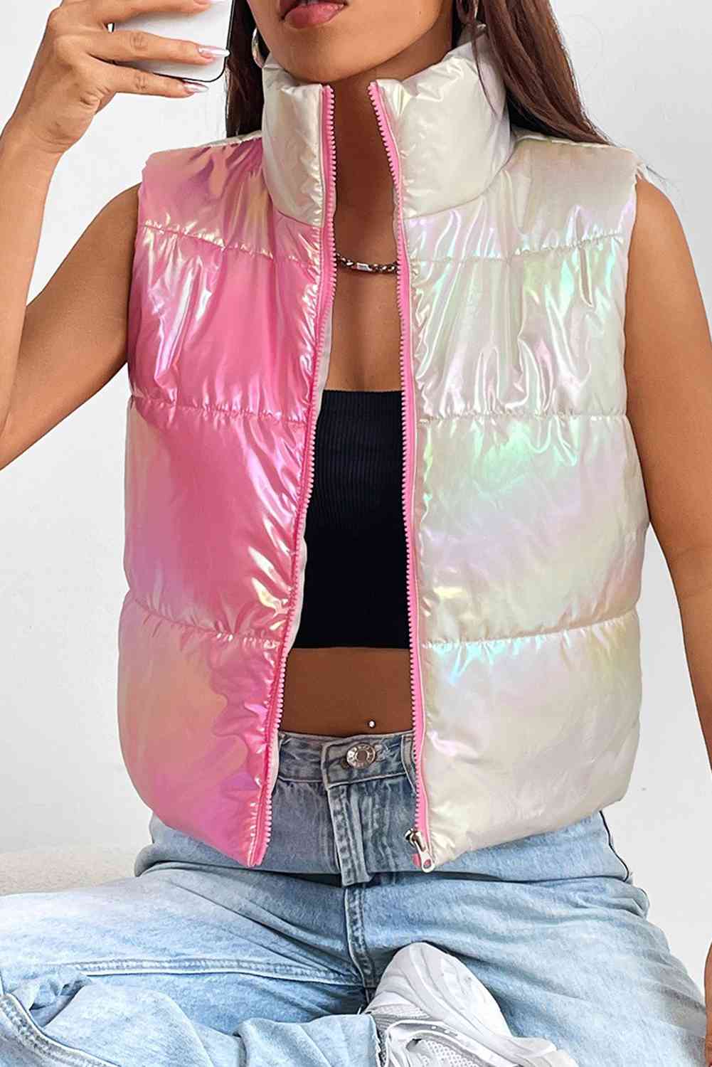 Turtleneck Color Block Sleeveless Vest king-general-store-5710.myshopify.com