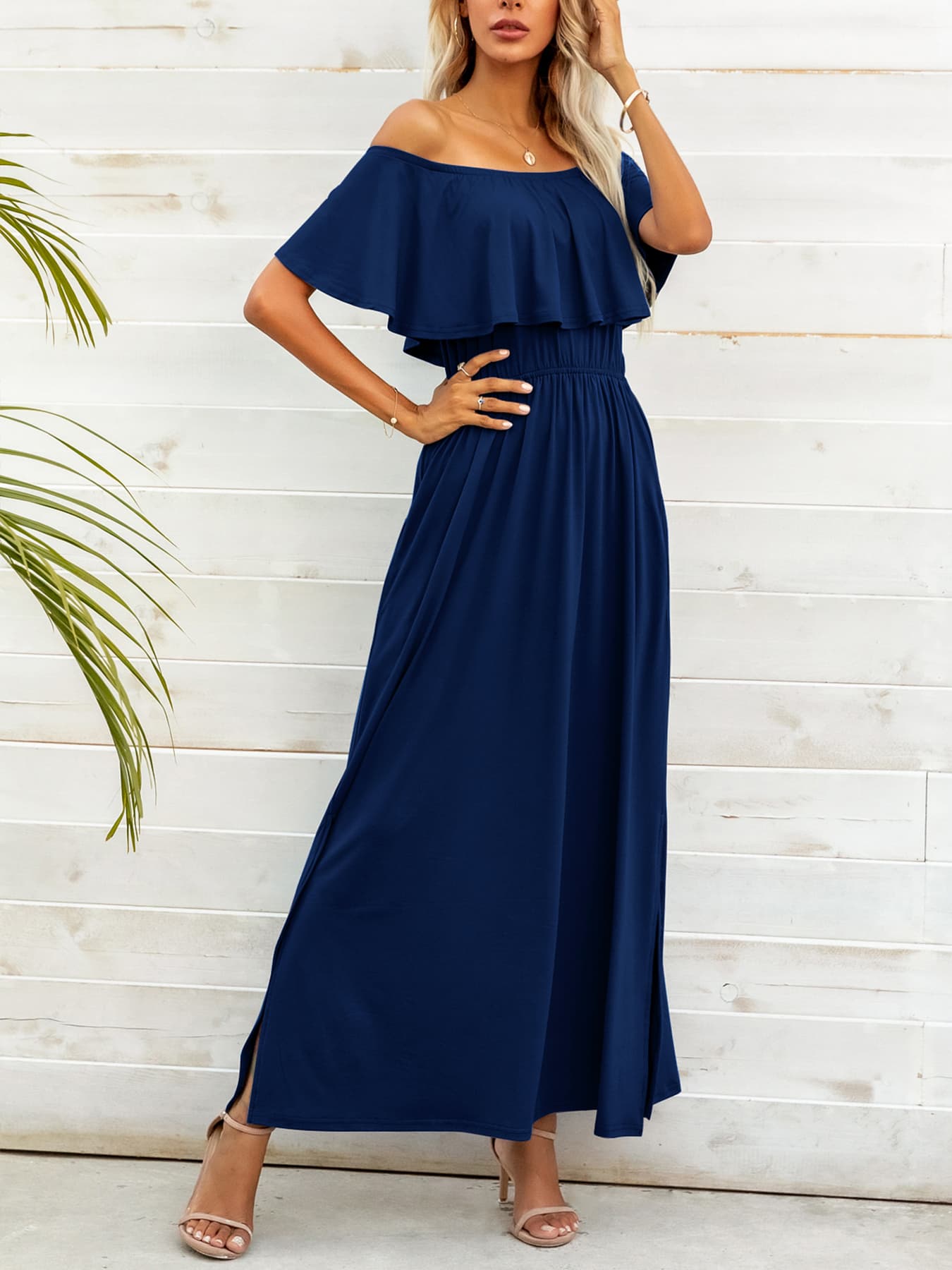 Off-Shoulder Slit Maxi Dress king-general-store-5710.myshopify.com