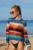 Rainbow Stripe Openwork Long Sleeve Cover-Up king-general-store-5710.myshopify.com