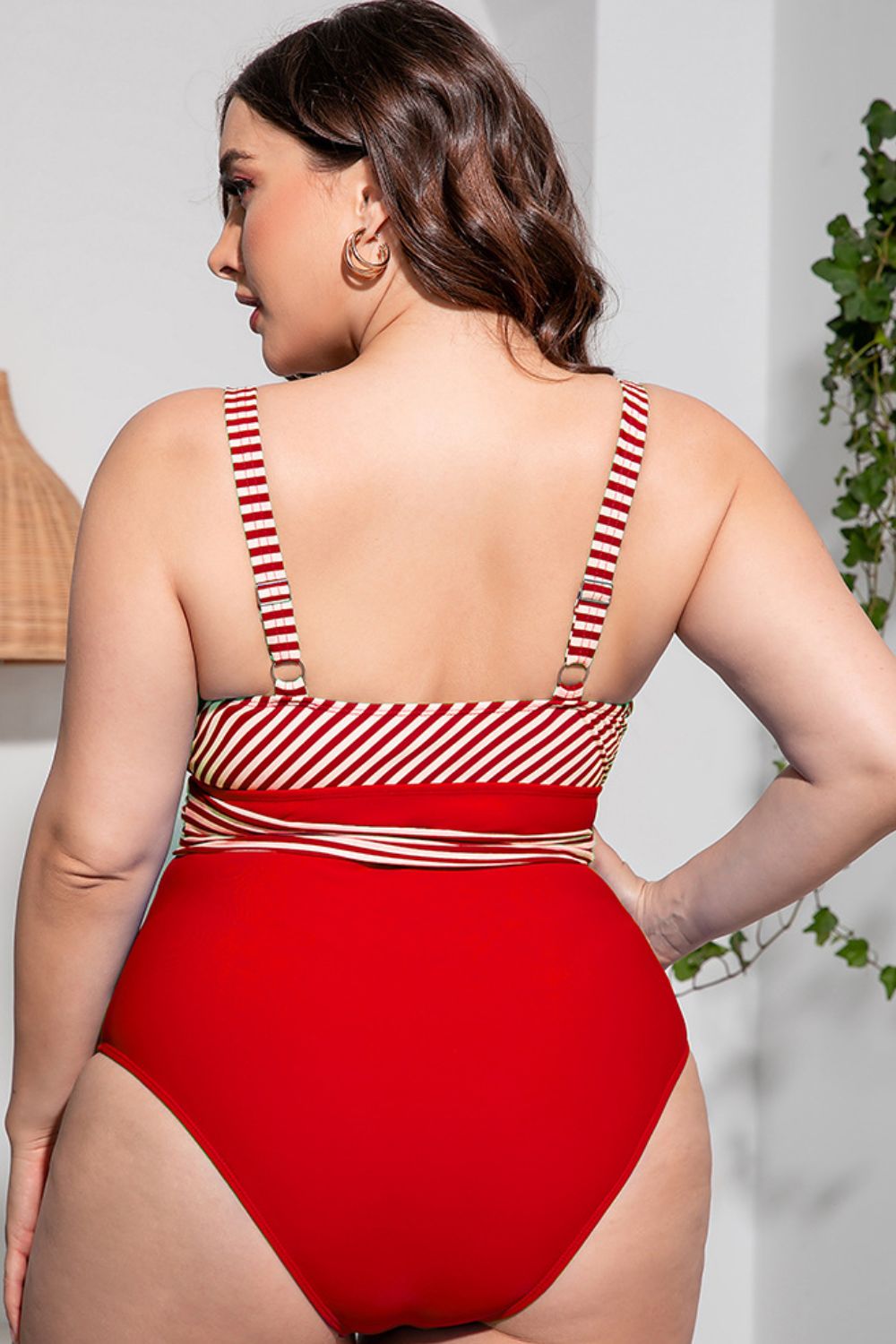 Plus Size Striped Tie-Waist One-Piece Swimsuit king-general-store-5710.myshopify.com