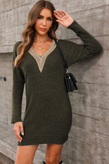 V-Neck Long Sleeve Mini Sweater Dress king-general-store-5710.myshopify.com