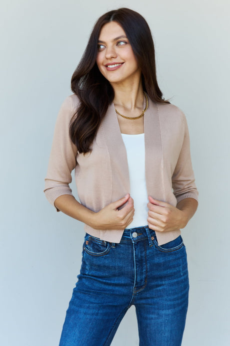 Doublju My Favorite Full Size 3/4 Sleeve Cropped Cardigan in Khaki king-general-store-5710.myshopify.com