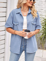 Collared Neck Short Sleeve Denim Jacket king-general-store-5710.myshopify.com