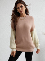 Two-Tone Rib-Knit Dropped Shoulder Sweater king-general-store-5710.myshopify.com